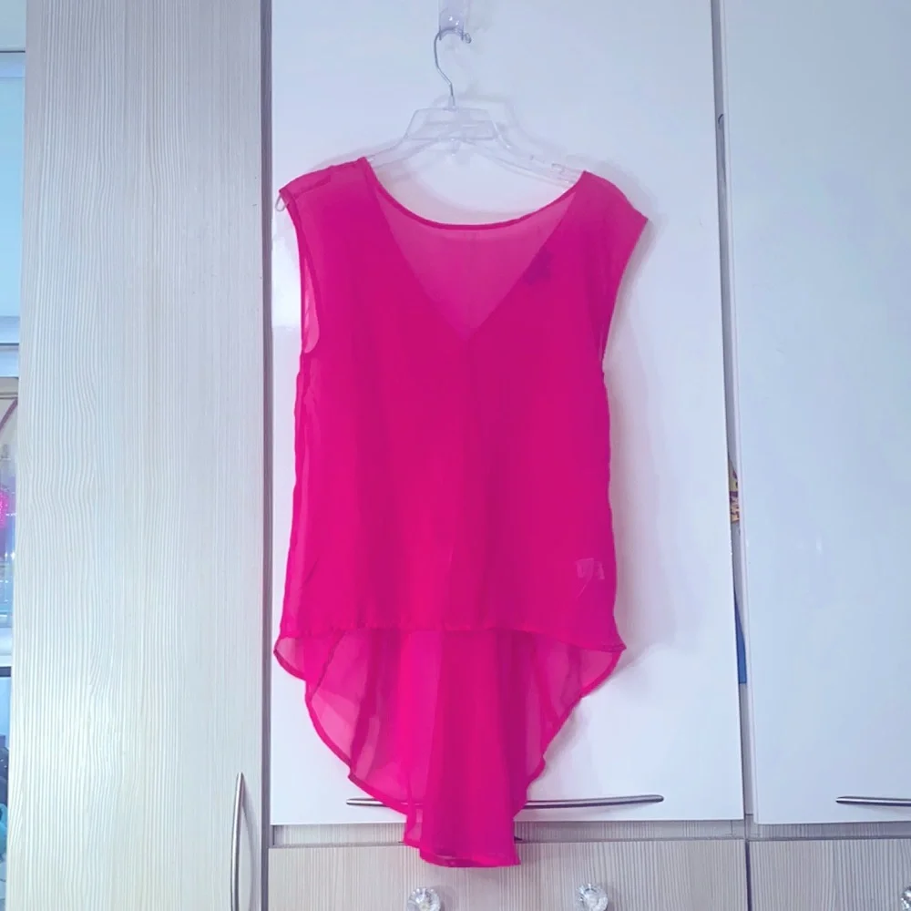 Sheer Chiffon neon pink flowy blouse, Jennifer Lopez high - Picture 4 of 11